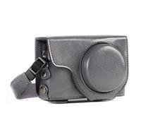 MegaGear MG1261 Panasonic Lumix DC-TZ95, DC-TZ90 Estuche Ever Ready, Funda de Cuero, de Pronto Uso, con Correa - Gris