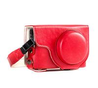 MegaGear MG1262 Panasonic Lumix DC-TZ95, DC-TZ90 Estuche Ever Ready, Funda de Cuero, de Pronto Uso, con Correa - Rojo
