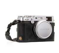 MegaGear MG1281 Ever Ready - Media Funda de Piel auténtica y Correa con Acceso a la batería para cámara Fujifilm X100F, Color Negro