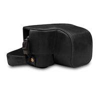 MegaGear MG1646 Estuche Ever Ready, Funda de Pronto Uso de Cuero auténtico, con Correa Compatible con Sony Alpha A6100, A6400 (16-50mm) - Negro