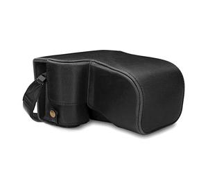 MegaGear MG1660 Estuche Ever Ready, Funda de Cuero, de Pronto Uso, con Correa Compatible con Sony Alpha A6100, A6400 (18-135mm) - Negro