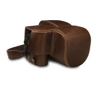 MegaGear MG1679 Estuche Ever Ready, Funda de Cuero, de Pronto Uso, con Correa Compatible con Leica V-Lux 5, Panasonic Lumix DC-FZ1000 II - Marron Oscuro