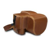 MegaGear MG1680 Estuche Ever Ready, Funda de Cuero, de Pronto Uso, con Correa Compatible con Leica V-Lux 5, Panasonic Lumix DC-FZ1000 II - Marrón Claro