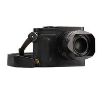 MegaGear Para Leica Q-P, Q (Typ 116) Estuche Ever Ready, Media funda, estuche de base, funda de pronto uso de cuero auténtico, con correa - Negro