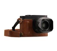 MegaGear Para Leica Q-P, Q (Typ 116) Estuche Ever Ready, Media funda, estuche de base, funda de pronto uso de cuero auténtico, con correa - Marrón Oscuro