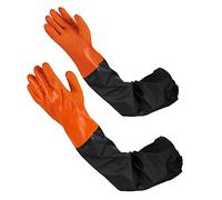 MEGAHERZ 69.5cm guantes de goma de tipo largo, guantes de estanque pu, impermeable, guantes de chorro de arena, guantes de protección química, resistentes a ácidos y álcalis (naranja)