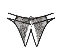 MEGAHERZ - Bragas eróticas para mujer, tentación sexy, encaje hueco, sin traza, transpirable, sección fina de glúteos, entrepierna abierta, tanga libre, Negro , Talla única
