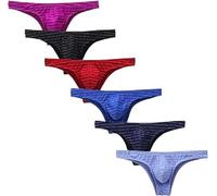 Megaherz Strings - Pack de 6 Bikinis T-Back Tanga Sport Mini -Slip Hombres G-String Sexy Ropa interior baja erótica Bicicleta Gimnasio Clubwear Lencería con Encanto, Negro , L