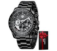 MEGALITH Elegante Relojes de Pulsera para Hombre: Cronógrafo Relojes Cuarzo Impermeable - Grande Acero Reloj Caballero Calendario Analogico Regalo