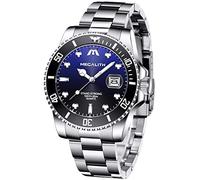 MEGALITH Reloj Analógico Elegante 40mm Acero Inoxidable Hombre Impermeable Luminoso Calendario Lujo Pulsera Moda Clásico Regalo - Plata Azul