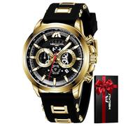 MEGALITH Reloj de Pulsera Grande Hombre: Cronógrafo Impermeable Elegante - Negro Analogico Caucho Relojes