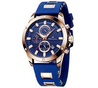 MEGALITH Reloj de Pulsera Grande Hombre: Cronógrafo Impermeable Elegante - Relojes Azul Analogico Caucho