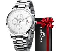 MEGALITH Reloj Hombre Cronografo Acero: Plata Relojes de Pulsera Analógico Cuarzo Luminoso Fecha - Diseñador Reloj Elegante Regalo para Hombre