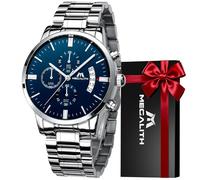 MEGALITH Reloj Hombre Cronografo Acero: Plateado Azul Relojes de Pulsera Analógico Cuarzo Luminoso Fecha - Diseñador Reloj Elegante Regalo para Hombre