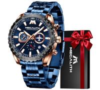 MEGALITH Reloj Hombre Cronógrafo Azul: Relojes de Pulsera Acero Inoxidable - Reloj Grande Hombre Impermeable Luminoso Fecha