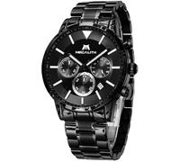 MEGALITH Reloj Hombre Cronografo Negro: Relojes de Pulsera Acero Inoxidable - Reloj Analogico Hombre Elegante Esfera Grande