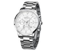 MEGALITH Reloj Hombre Cronografo Plata: Relojes de Pulsera Acero Inoxidable - Reloj Analogico Hombre Elegante Esfera Grande