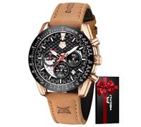 MEGALITH Reloj Hombre de Pulsera Cuero: Analógico Reloj Elegante Calendario - Grande Relojes Hombre Cronógrafo Cuarzo Negro