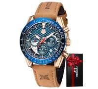 MEGALITH Reloj Hombre de Pulsera Cuero: Cronógrafo Reloj Clásico Calendario - Vestir Relojes Hombre Analógico Cuarzo Grande Azul