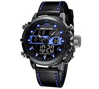 MEGALITH Reloj-Hombre Digital-Analogico Deportivo-Militar Negro - Relojes Hombre LED Grandes Esfera Reloj de Pulsera Cuero Impermeable Reloj Digital Cronógrafo Alarma Calendario, Regalo Hombre