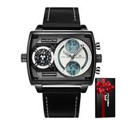 MEGALITH Reloj Hombre Grande Deportivo: Impermeable Relojes Hombre Elegante - Digitale Analogico Reloj de Pulsera Diseño Esfera Rectangular Zona Horaria Múltiple Cuero Negro