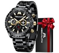 MEGALITH Reloj Hombre Militar Cronografo Acero Inoxidable Reloj de Pulsera Grande Analógico Negro Impermeable Relojes Calendario Luminoso -Oro Negro