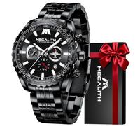 MEGALITH Reloj Hombre Militar Cronografo Acero Inoxidable Reloj de Pulsera Grande Analógico Negro Impermeable Relojes Calendario Luminoso -Plateado Negro