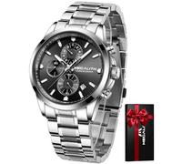 MEGALITH Reloj Hombre Plata Acero Inoxidable Cronografo Relojes Hombre Negro Analogico Reloj de Pulsera Cuarzo Hombre Impermeable Elegante Negocios Fecha Luminosa