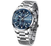 MEGALITH Reloj Hombre Plata Acero Inoxidable Relojes Hombre Azul Analogico Reloj de Pulsera Cronografo Hombre Impermeable Elegante Negocios Cuarzo Fecha Luminosa