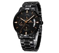 MEGALITH Relojes Hombre Militar Cronografo Impermeable 3ATM Relojes de Pulsera de Acero Inoxidable Analogicos Fecha Reloj Negro Hombre de Cuarzo Diseñador Regalo Elegante