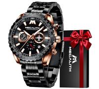 MEGALITH Relojes Hombre Militar Reloj Cronografo Acero Inoxidable Negro Relojes de Pulsera Esfera Grande Analogico Impermeable Luminoso Fecha