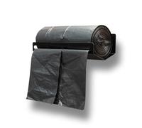 MegaMaxx Soporte para bolsas de basura montado en la pared del Reino Unido, dispensador de rollos de acero negro para un fácil acceso de arranque, fijación de pared resistente para cocinas, garajes o
