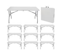 7house MegaPack 10 Mesas Plegables Portátiles Resina 150cm Blanco 7house