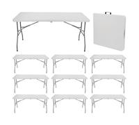 MegaPack 10 Mesas Plegables Portátiles Resina 150cm Blanco 7house