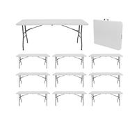 Megapack 10 mesas plegables portátiles resina 240cm blanco 7house