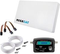 Megasat Antena Plana Set - D2 Profi-Line (2 usuarios, Incl. 2 × 10 m de Cable, buscador de satélite, 2 × pasacables para Ventana, LNB Intercambiable, múltiples Opciones de Montaje) - Blanco