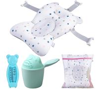Megaser® Pack Cojín Bañera Bebé Universal + Jarra de Baño + Termómetro + Bolsa Lavado, Reductor Bañera Bebe, Adaptador Bañera Recién Nacido, Almohada Bañera Bebé Cómoda, Pack Completo para Baño