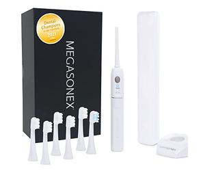 MEGASONEX Juego de cepillos de dientes ultrasónicos M8, con 2 niveles de vibración, además incluye 4 cabezales de cepillo blandos