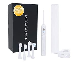MEGASONEX Juego de cepillos de dientes ultrasónicos M8, con 2 niveles de vibración, incluye 2 cabezales de cepillo blandos