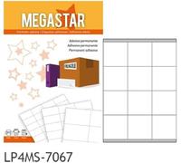 Megastar LP4MS-7067 - Etiquetas adhesivas blancas-70 x 67,7 mm, 12 etiquetas por hoja, caja de 100 hojas)