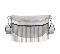 MEGAUK Pequeña Riñonera Moderna de Seguridad con Borla, Correa Ajustable y Extraíble de Piel Sintética para Mujer, 07597 Silver, Talla Única, Punk