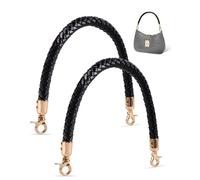 MEGAVOW 2 piezas Correas de Bolso de Recambio con Asa Trenzada, Correas de Bolso de Cuero de PU, con Gancho de Metal, Accesorios de Bolso de Bricolaje, Negro, 40cm