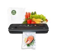 MEGAWISE B01 - Máquina selladora al vacío de alimentos de 80 KPa, modos seco y húmedo, cortador integrado, diseño compacto y ligero, incluye 40 bolsas de vacío precortadas y manguera de vacío para la