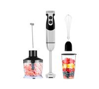 MEGAWISE Batidora de Mano 5 en 1 - Potente Batidora de Inmersión de 400W con Velocidad Variable y Eje de Acero Inoxidable - Incluye Picadora, Batidor, Espumador de Leche y Vaso Medidor (Negro)