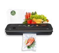 MEGAWISE Food Sealer w/Kit Premium con manguera de accesorios para sellado de boca ancha y regular, modos de alimentos secos y húmedos, diseño compacto con 10 bolsas de vacío y 20 tapas de estaño