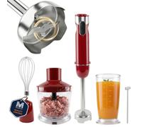 MEGAWISE - Licuadora de mano de inmersión 5 en 1 de 1000 W, batidora con batidor, espumador de leche, picador de alimentos y precipitados, batidora de mano de acero inoxidable de múltiples velocidades