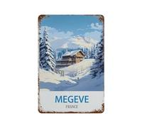 Megève - Letrero de metal, diseño vintage de Francia, póster de viaje de esquí, cueva de hombre nostálgico, placa de metal para colgar en la pared, cocina, cobertizo, garaje (30 x 40 cm), 30 x 40 cm,