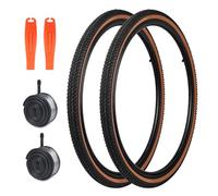 MEGHNA Juego de 2 neumáticos para bicicleta, 2 unidades, 24/26 x 1,5 pulgadas, 2 cámaras AV35 mm + 2 desmontadores de neumáticos para MTB/Gravelbike/bicicleta de carretera/bicicleta plegable (pared