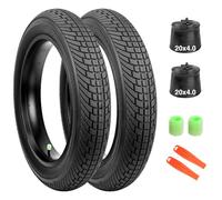 MEGHNA Juego de neumáticos para bicicleta Fatbike de 20 x 4,0 mm, para nieve, arena y todoterreno, incluye manguera y desmontador, compatible con 98-406 (2 fundas + 2 mangueras + 2 palancas de