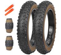 MEGHNA Neumáticos para bicicleta Fatbike 98-406, 20 x 4,0, cubierta de bicicleta de alta calidad, para bicicleta eléctrica, fatbike/4 pulgadas (pared lateral marrón (solo 2 neumáticos+2 palancas de